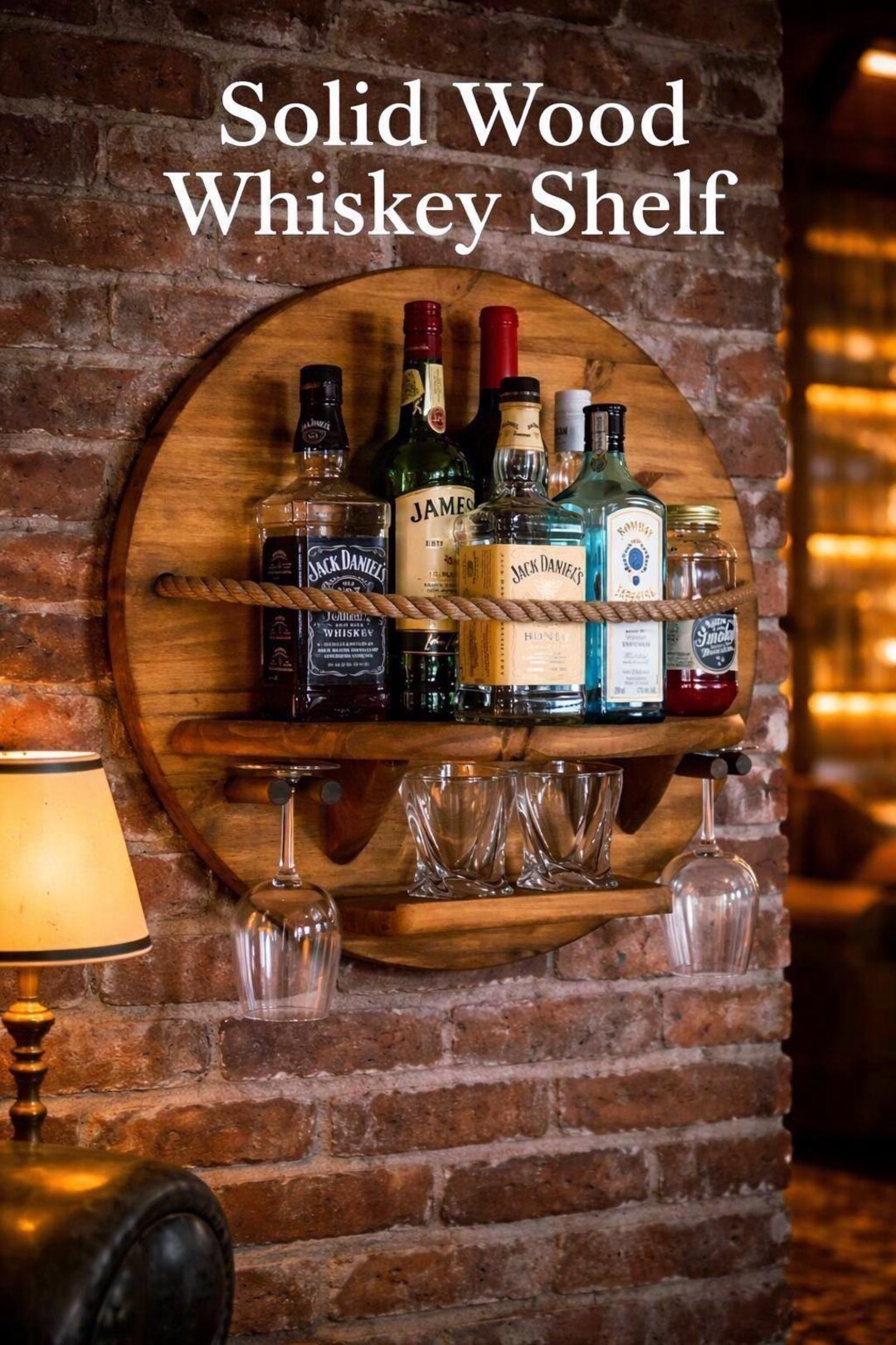 Solid Wood Liquor Shelf, Rustic Wall Mounted Bar Cabinet, Whiskey ...