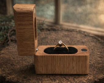 Handcrafted Wooden Ring Box. Hardwood Proposal Box Magnetic Engagement Ring Case. Premium Handmade Gift for Wedding, Anniversary or Birthday