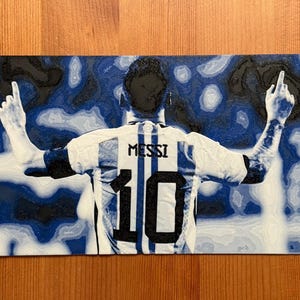 3D Printed Messi Wall Art – Textured Soccer Poster – 8x4.5” Argentina Football Decor – Lionel Messi Gift for Fans