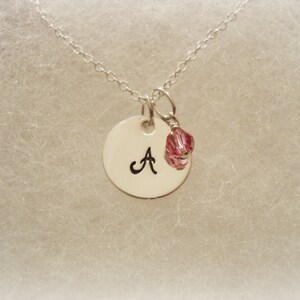 Sterling Silver Script Initial Necklace, Swarovski Birthstone Crystal ...