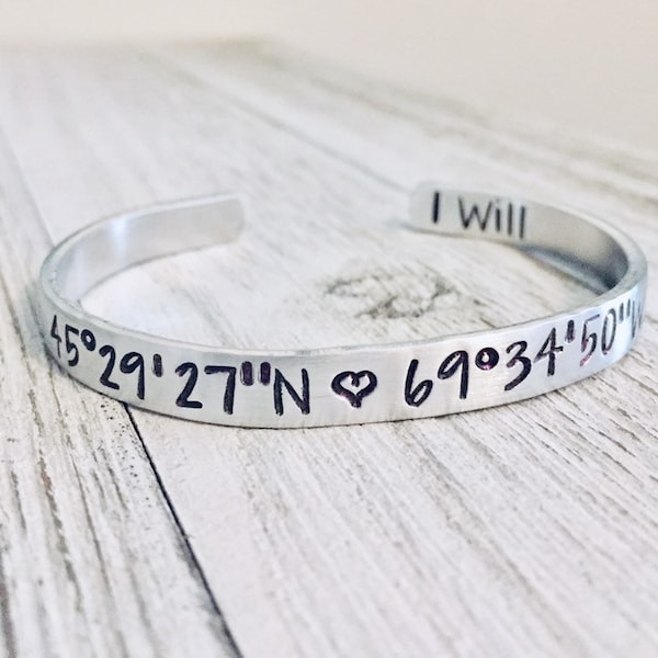 Coordinates Bracelet, Coordinate, Latitude, Longitude, GPS, Custom Coordinates, Personalized Jewelry, Silver Cuff, Personalized Bracelet