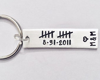 Anniversary, Personalized Keychain, 10th Anniversary, Anniversary Gift, Date, Tally Marks, Husband, Gift, Number Keychain, Aluminum, man