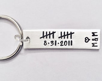Anniversary, Personalized Keychain, 10th Anniversary, Anniversary Gift, Date, Tally Marks, Husband, Gift, Number Keychain, Aluminum, man