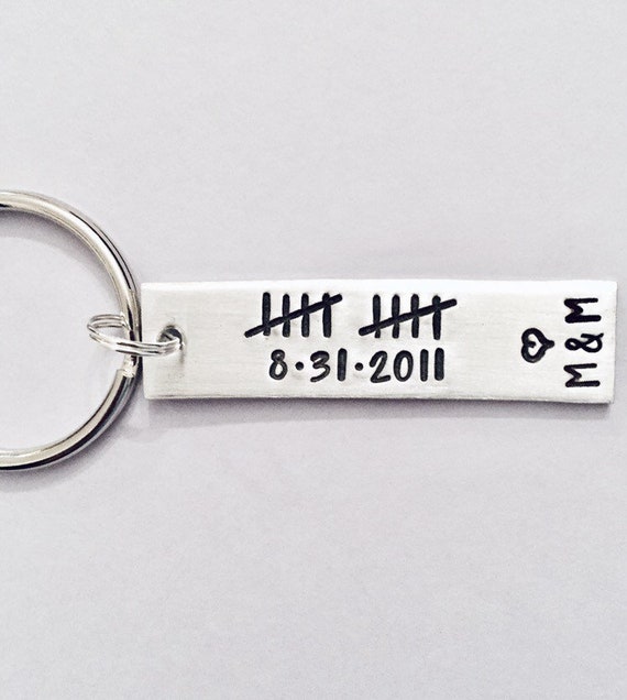 Anniversary, Personalized Keychain, 10th Anniversary, Anniversary Gift, Date, Tally Marks, Husband, Gift, Number Keychain, Aluminum, man