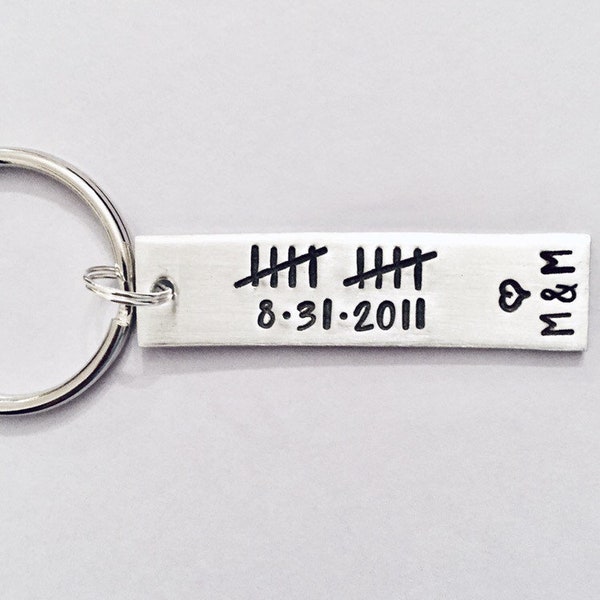 Anniversary, Personalized Keychain, 10th Anniversary, Anniversary Gift, Date, Tally Marks, Husband, Gift, Number Keychain, Aluminum, man