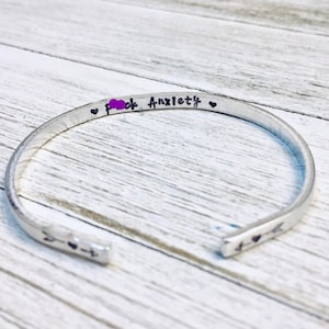 Anxiety, Hidden Message, THIN, Minimalist, Customized Bracelet, Personalized, Mantra, Cuff, Anxiety Lying, Mental Health, quote, curse words