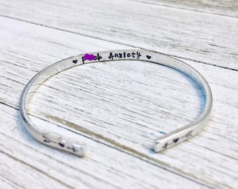 Anxiety, Hidden Message, THIN, Minimalist, Customized Bracelet, Personalized, Mantra, Cuff, Anxiety Lying, Mental Health, quote, curse words