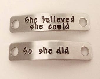 Personalized, Sneaker Tags, Trainer Tags, Shoelace Tag, Runner, Runner Tag, Sneaker Charm, Shoelace Charm, She believed she could so she did