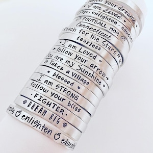 Customized Bracelet, Personalized bracelet, Friend, Mantra, Quote, Custom, Stacking, Support, Silver Bracelet, Cuff, Band, Verse, Funny