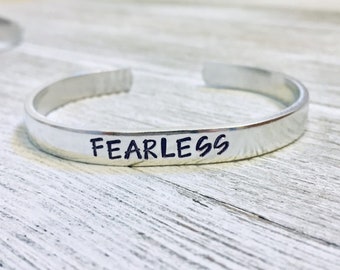 Fearless, Be Brave, Strong, Customized Bracelet, Personalized Bracelet, Custom, Personalized, Silver Bracelet, Cuff, Loved,Band, Silver Cuff