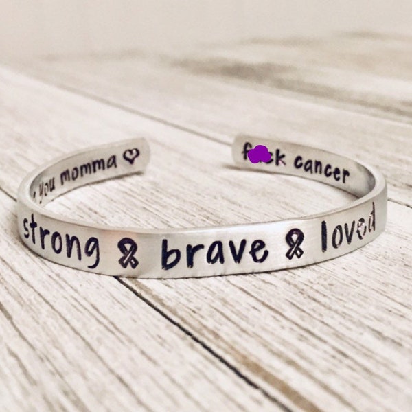 Personalized Bracelet, Strong, Brave, Loved, Ribbons, Cancer, Fighter, Warrior, Cancer Bracelet, Survivor, Loved, Cancer Sucks, Fuck Cancer