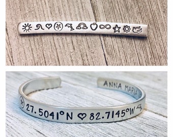 Latitude Longitude Bracelet, Your Choice of Stamps, GPS, Coordinates, Latitude, Longitude, Personalized, Custom, Customized, Hand Stamped