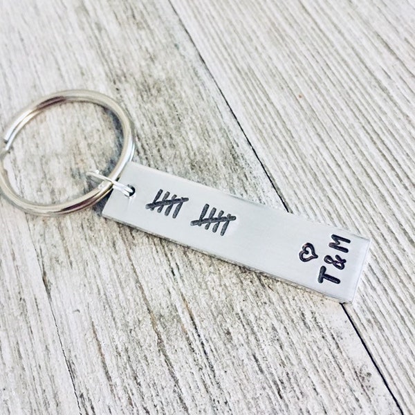 Anniversary, Personalized Keychain, 10th Anniversary, Anniversary Gift, Counting, Tally Marks, Husband, Gift, Number Keychain, Aluminum, man