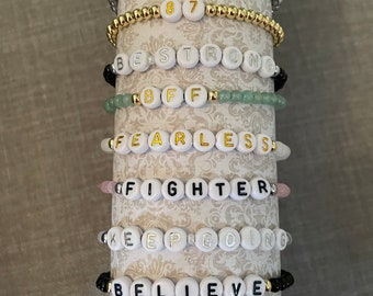 Stretch Bracelet | Word | Name | Customized | Bracelet | Initials | Date | Words | Stacking | Support | Strength | Fighter | Warrior |  Love