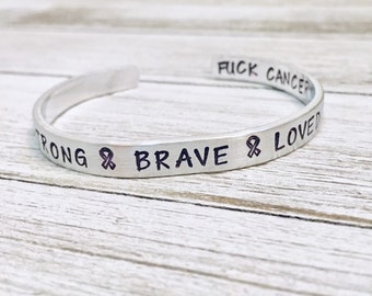 Personalized Bracelet, Strong, Brave, Loved, Ribbons, Cancer
