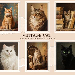 Vintage Cat Portrait Printable Wall Art Set of 6 – Instant Download