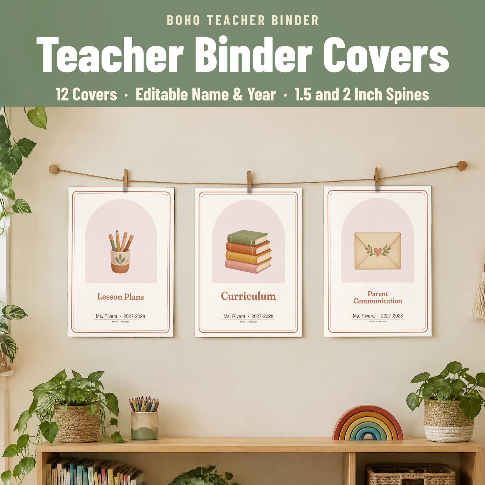 Boho Teacher Binder Covers | Editable Binder Covers and Spine Labels - Etsy