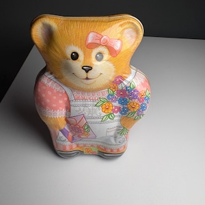 Cottagecore Tin Vintage Gay Giannini Mama Teddy Bear Shaped Trinket Tin