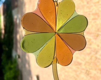 Glass fused colorful four leaf clover