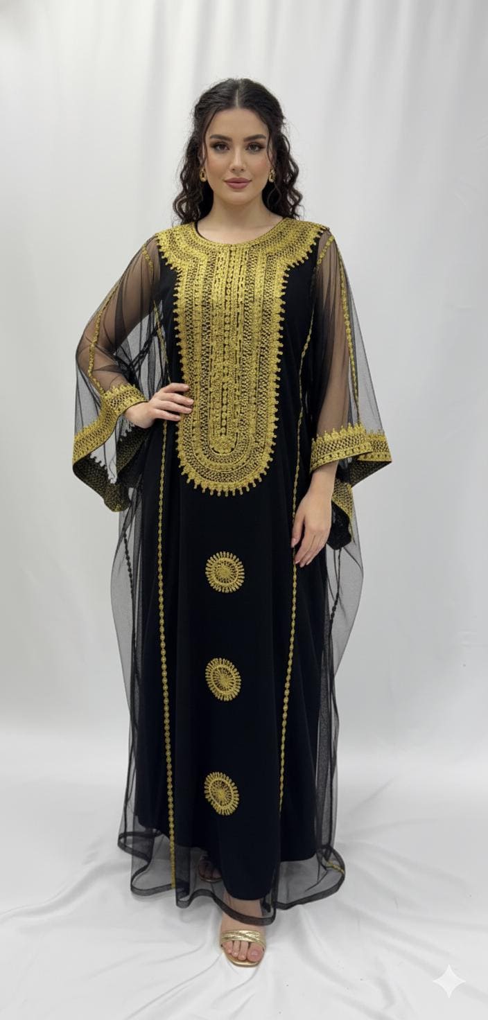 最高級トルコイスタンブール超豪華黒キラキラ衣装Şaban Gök‼️Bella好き Iraqi Hashmi Thobe Dress – Black With Gold Embroidery, Women's