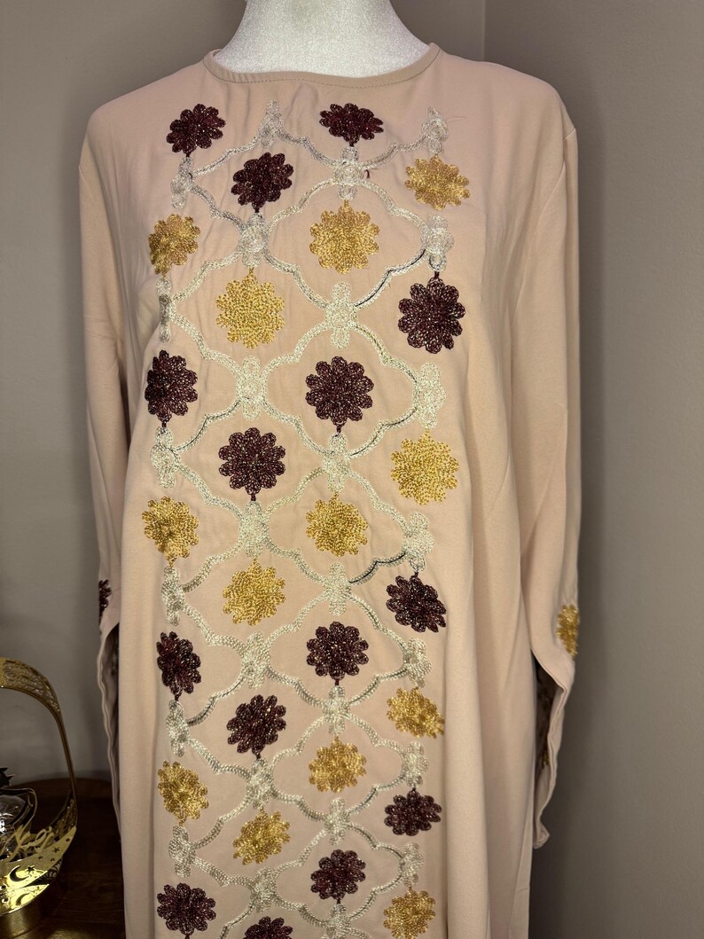Designer Jalabiya in Ivory with Multicolor Embroidery