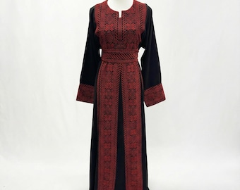 Traditional Palestinian Thobe with Tatreez Embroidery | Black Maxi Dress | Arab Wedding & Eid Outfit