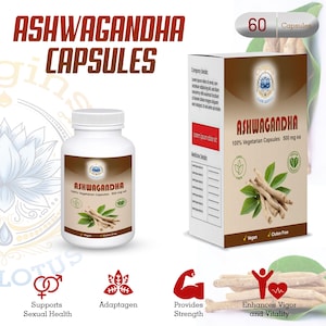 Organic Ashwagandha 500mg Capsules – Withania Somnifera Herbal Supplement – Pure Vegan Root Powder – Ayurvedic Botanical