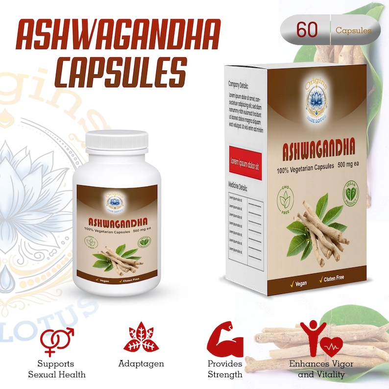 Organic Ashwagandha 500mg Capsules – Withania Somnifera Herbal Supplement – Pure Vegan Root Powder – Ayurvedic Botanical