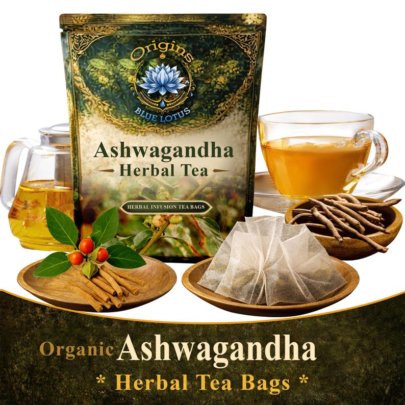 Organic Ashwagandha Herbal Tea Bags – Withania Somnifera Herbal Tea – Caffeine Free Ashwagandha Tea – Natural Botanical Herbal Tea