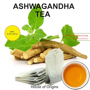 Organic Ashwagandha Herbal Tea Bags – Withania Somnifera Root Tea, Caffeine Free Adaptogen Herbal Tea, Vegan Wellness Tea Bags
