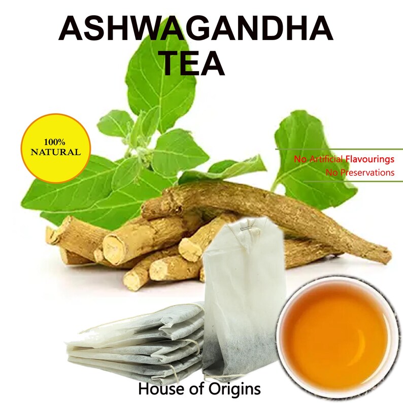 Organic Ashwagandha Herbal Tea Bags – Withania Somnifera Root Tea, Caffeine Free Adaptogen Herbal Tea, Vegan Wellness Tea Bags