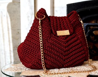 Crochet Fashion Bag Pattern (Wine Color)