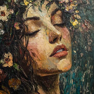 Gustav Klimt Stil Porträt Tapete - Hochwertige Kunst zum Drucken - Ölgemälde Stil - Botanische Tapete - Blumen Wandkunst