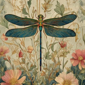 William Morris style Dragonfly Digital Produkte - Hochwertige Botanische Tapetenkunst zum Druck - Blumenposter - Wandkunst 58