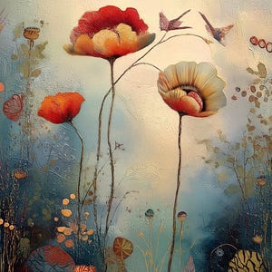 Papel de parede com pôster de papoula - Arte de alta qualidade para impressão - Arte de parede com paisagem de flores grandes - Produtos digitais