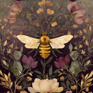 Biene in William Morris style Digital Produkte - Hochwertige botanische Tapete zum Ausdrucken - Vintage Blumen Poster - Wandkunst 63
