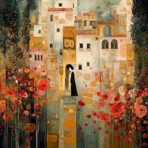 Carta da parati Paesaggio in stile Gustav Klimt - Arte di alta qualità per la stampa - Stile pittura a olio - Carta da parati botanica - Arte murale floreale Arte murale 48