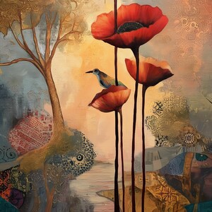 Mohnblume Poster Tapete - Hochwertige Kunst zum Drucken - Übergroße Blumen Landschaftswandkunst - Digitale Produkte