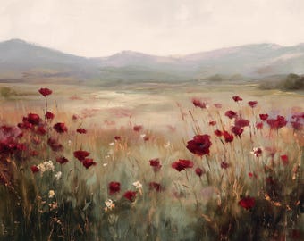 Vintage Poppy Wall Art Digital Product - High Quality Flower Art for Print - Oil painting style - Flower wall art 39