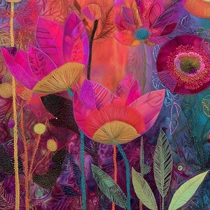 Papel pintado abstracto de flores silvestres caprichosas - Productos digitales Tela y tapiz estilo HQ Arte botánico - Póster de flores Arte mural de paisaje