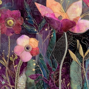Papel pintado abstracto de flores silvestres caprichosas - Productos digitales Tela y tapiz estilo HQ Arte botánico - Póster de flores Arte mural de paisaje