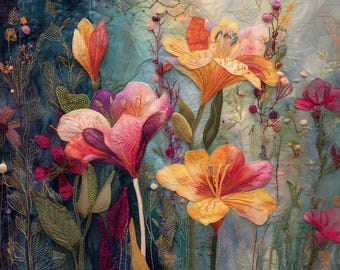 Whimsical Lily Abstract Wall Art Digital Products - High Quality Fabric & Tapestry style - Flower Art for Print - Floral wall art 72
