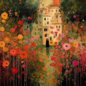 Carta da parati Paesaggio in stile Gustav Klimt - Arte di alta qualità per la stampa - Stile pittura a olio - Carta da parati botanica - Arte murale floreale Arte murale 49