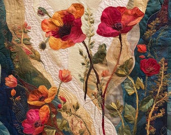 Whimsical Poppy Abstract Wall Art Digital Products - High Quality Fabric & Tapestry style - Flower Art for Print - Floral wall art 66