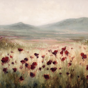 Vintage botanische Mohnblumen-Tapete - hochwertige Kunst zum Drucken - übergroße Ölgemäldeart - Blumenlandschaftstapete - Wandkunst