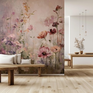 Viktorianische Wildblumen Tapete zum Ausdrucken - Großes Kunst Wandbild - Frühlings Dekor Vintage Blumen Strukturiert 198