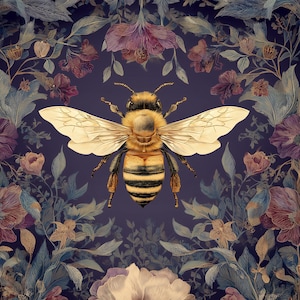 Abeille dans des produits numériques de style William Morris - Art de papier peint botanique de haute qualité pour l'impression - affiche de fleur vintage - art mural 62