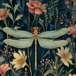 Produits numériques de libellule de style William Morris - Art de papier peint botanique de haute qualité pour l'impression - affiche de fleur - art de mur 59