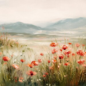 Papier peint vintage botanique pavot - oeuvre d'art de haute qualité pour impression - style de peinture à l'huile surdimensionné - papier peint paysage de fleurs - art mural