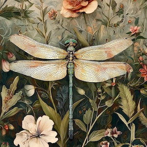 Prodotti digitali Dragonfly in stile William Morris - Carta da parati botanica di alta qualità per la stampa - Poster floreale - Arte murale 57